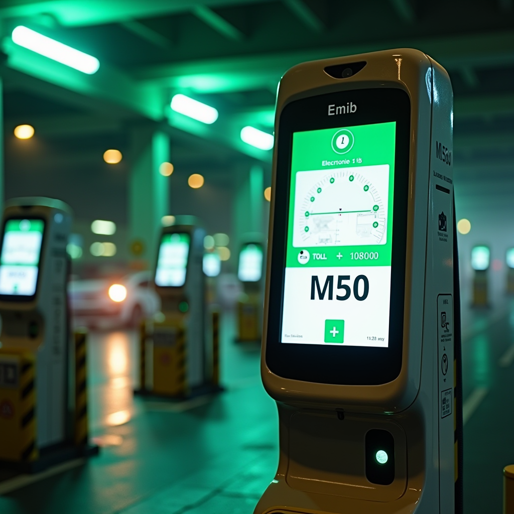M50 Toll Flow - Electronic toll collection system for M50 motorway in Ireland, featuring emerald green branding with modern corporate design