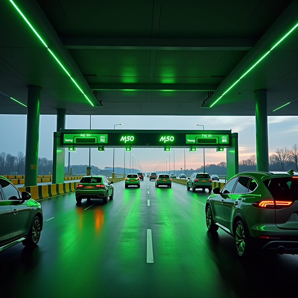 M50 Toll Flow - Electronic toll collection system for M50 motorway in Ireland, featuring emerald green branding with modern corporate design